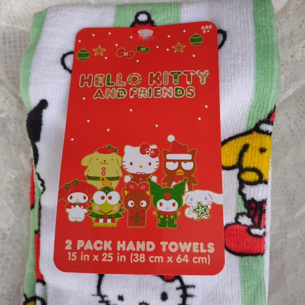 Hello Kitty and Friends Christmas 2 Pack Hand Towels 15 x 25 inches